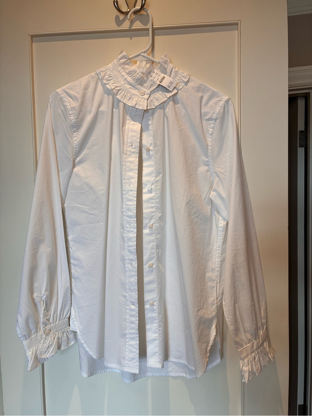 J.Crew Classic fit‎ Ruffleneck shirt Button Up White Size 6 AW712 NWT
